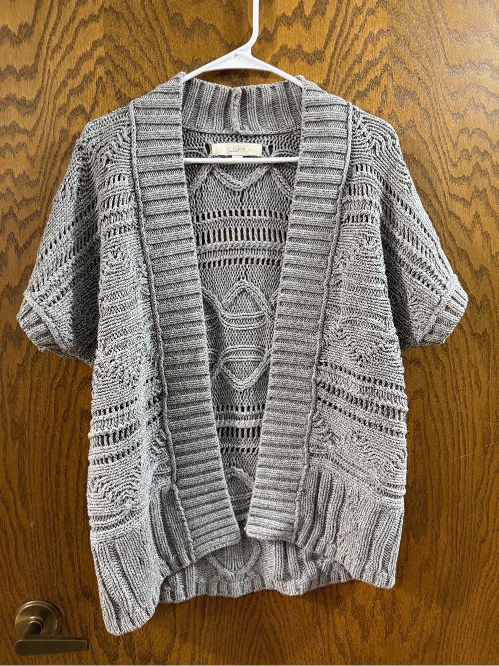 Loft Women’s Medium Gray Open Knit Short Sleeve Cardigan Sweater
